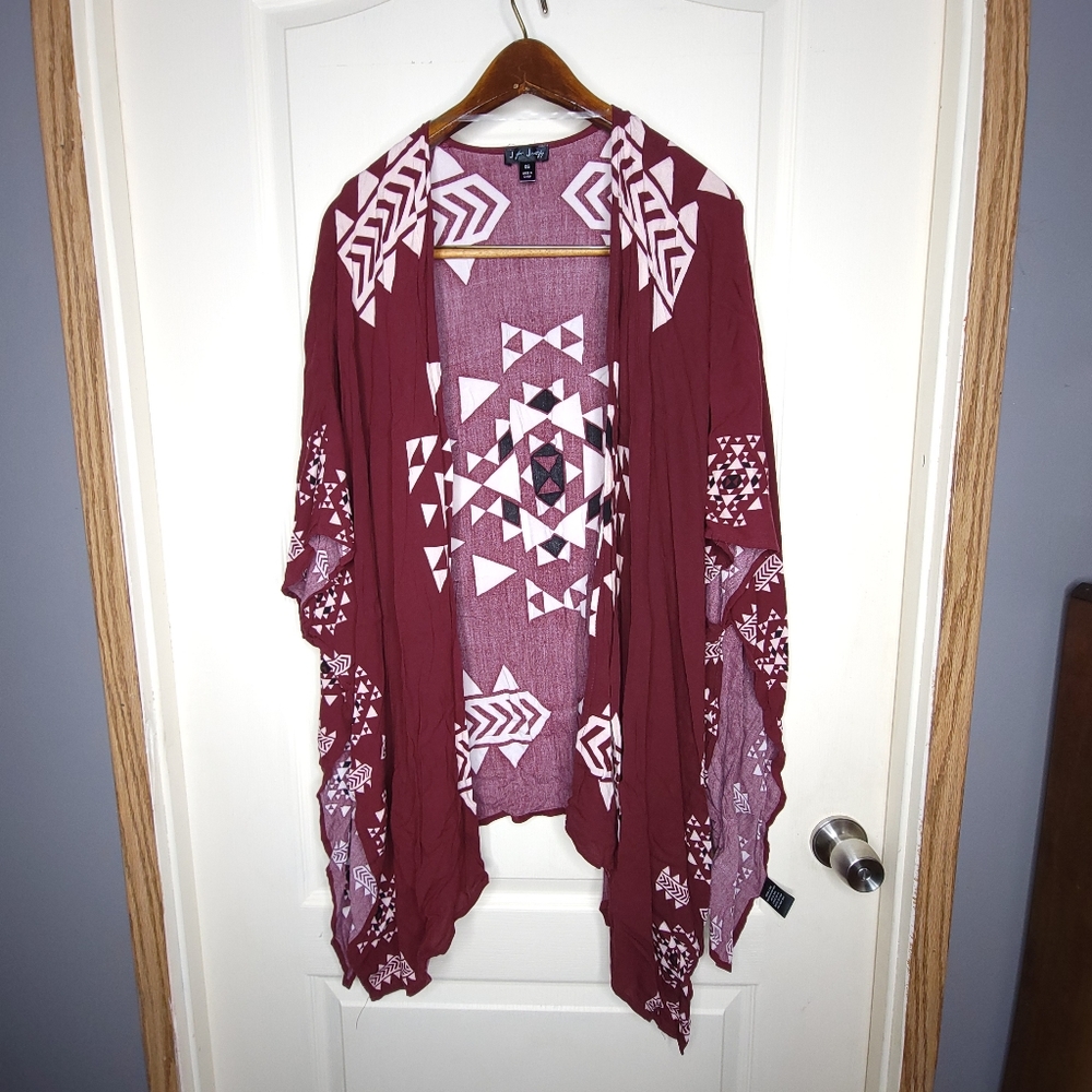 J for Justify Women's One Size Tribal Pattern Kimono Burgundy